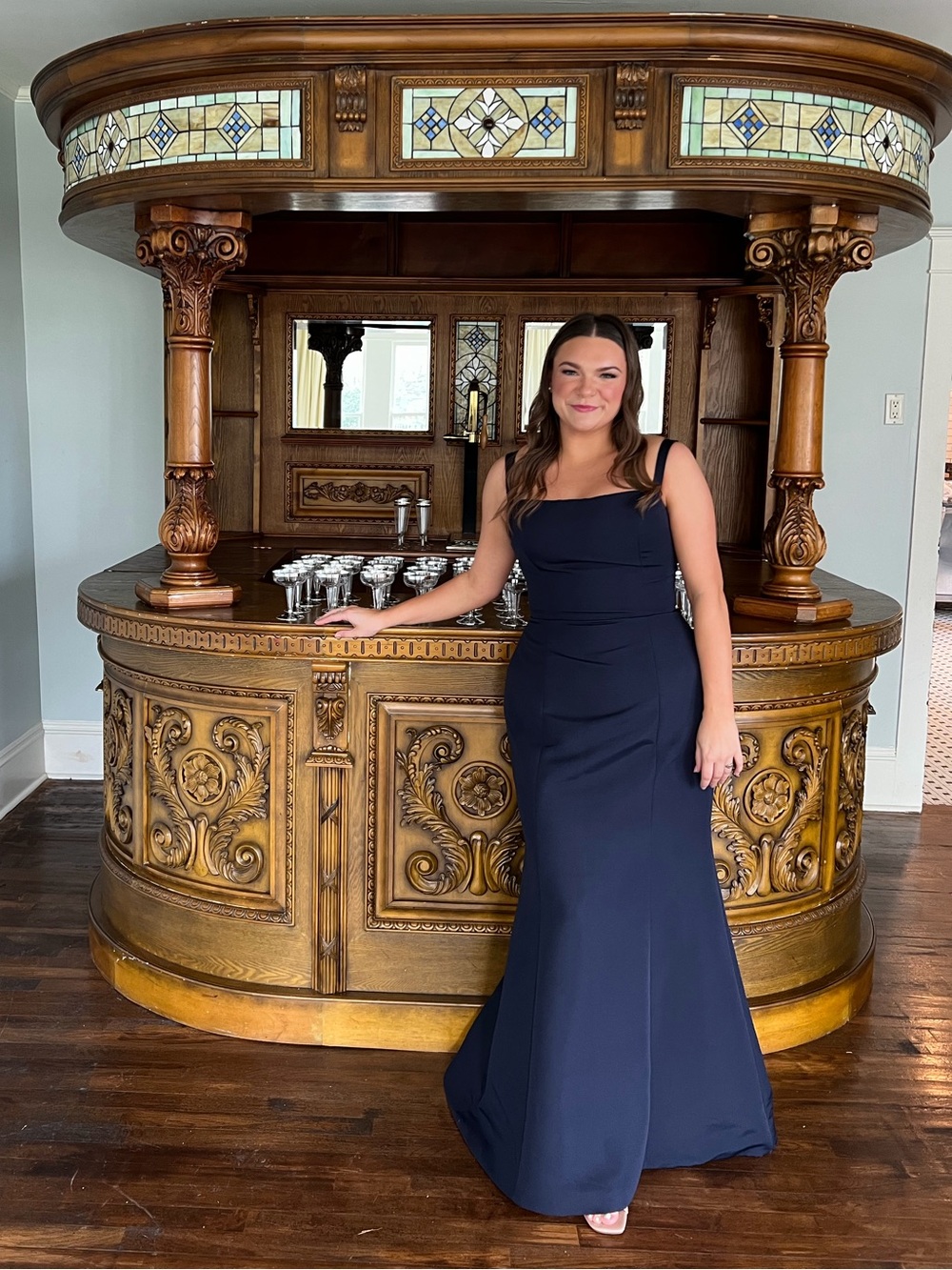 Amsale Ida Navy Square-Neck Maxi Dress